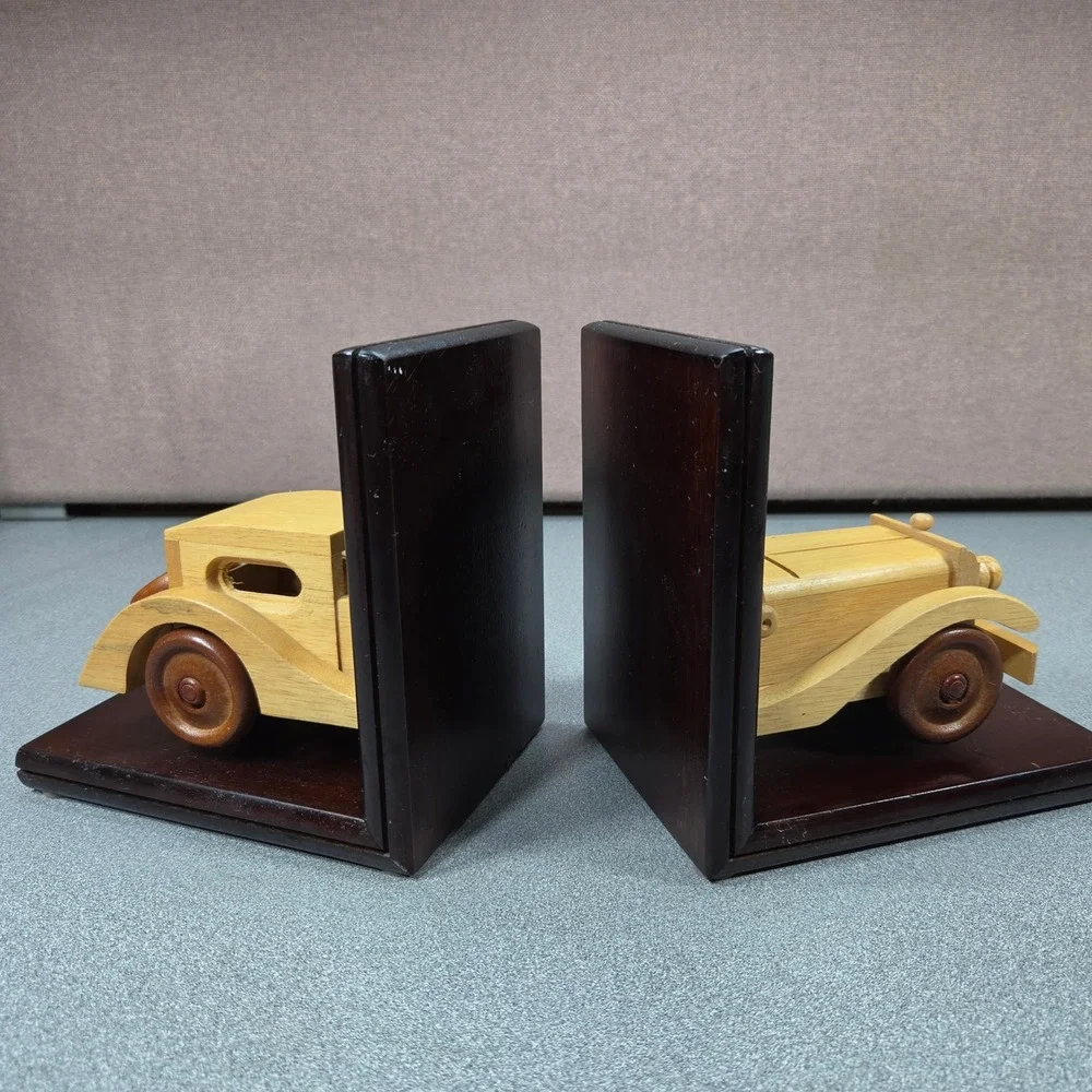 Bugatti 41 Royale Wooden Bookends Brown Excellent Vintage Classic Car